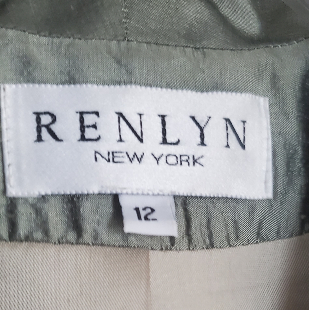 Vintage RENLYN NY 100% Silk Sage Green Oversized Blazer Jacket Size 12 - Picture 2 of 8